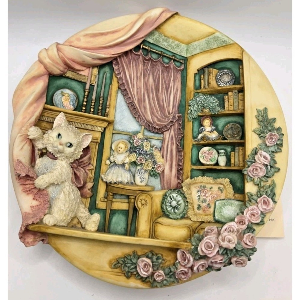 Bradford Exchange Kitty Corner Merri Roderick 3D Wall Plate Purrfectly At Home